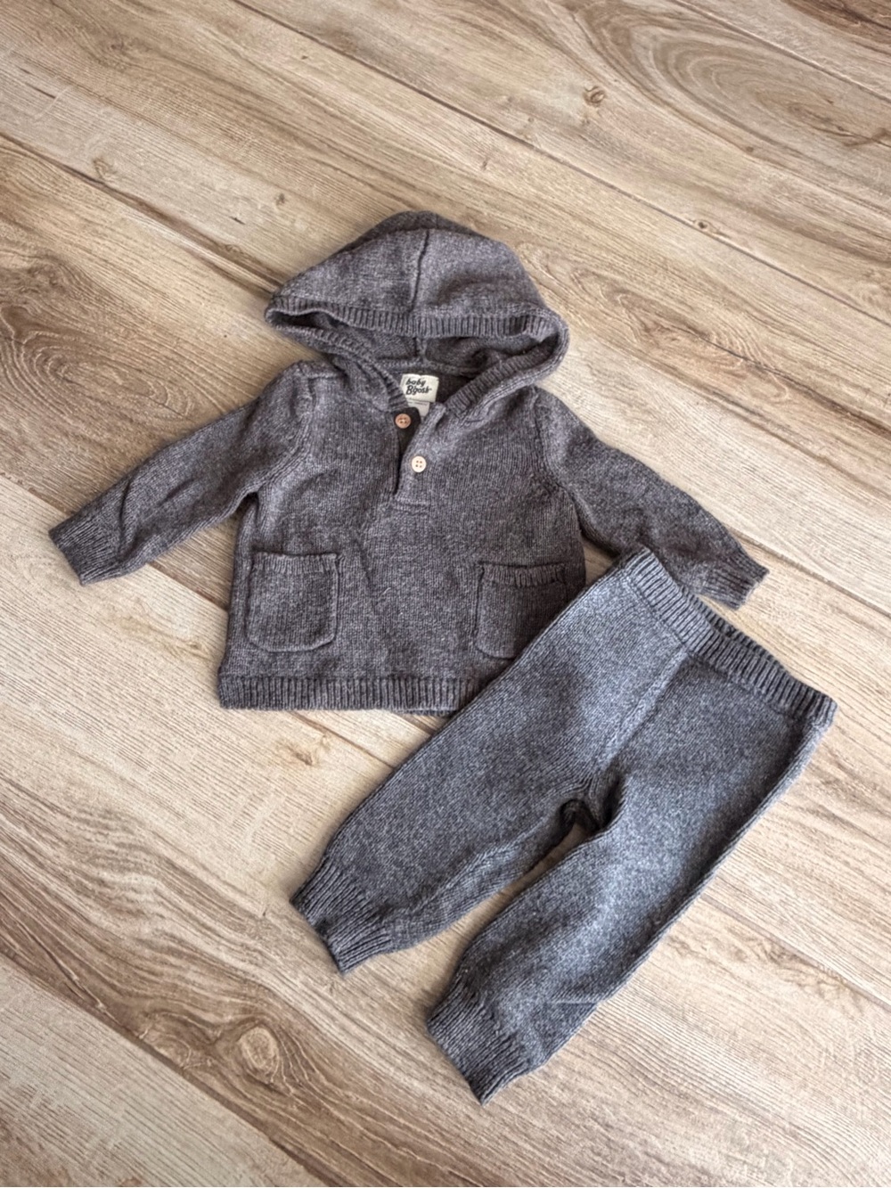 Cozy Grey Knit Kids Matching Set with Hoodie